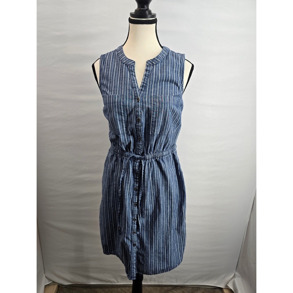 Old Navy Womens Blue White Striped Sleeveless Button Front Tie Waist Dress Small